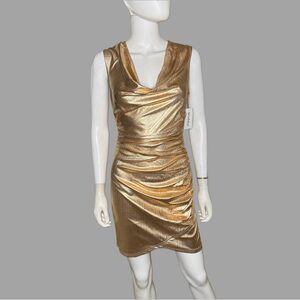 Wishlist Cowl Neck Sleeveless‎ Rose Gold Metallic Mini Dress